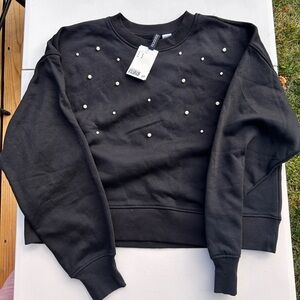 H&M Black Sweater with Pearl Embellishments